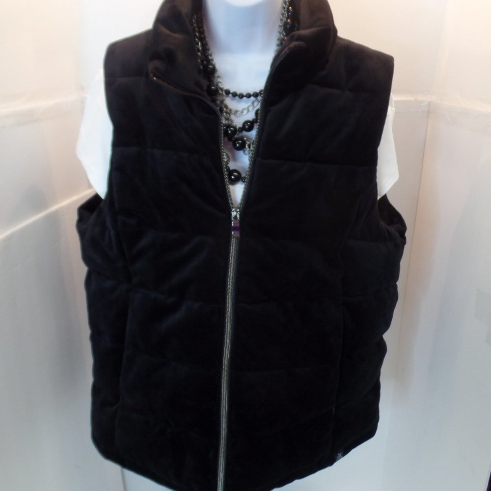 Women's Zeroxposur Comfy Black Velvet Puffer Zip Up Vest Sz XL RN# 117732